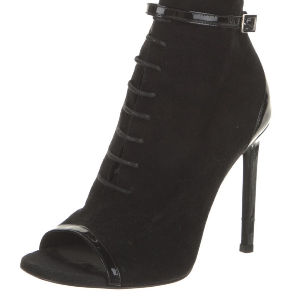 Saint Laurent suede lace up peep toe bootie size 37.5